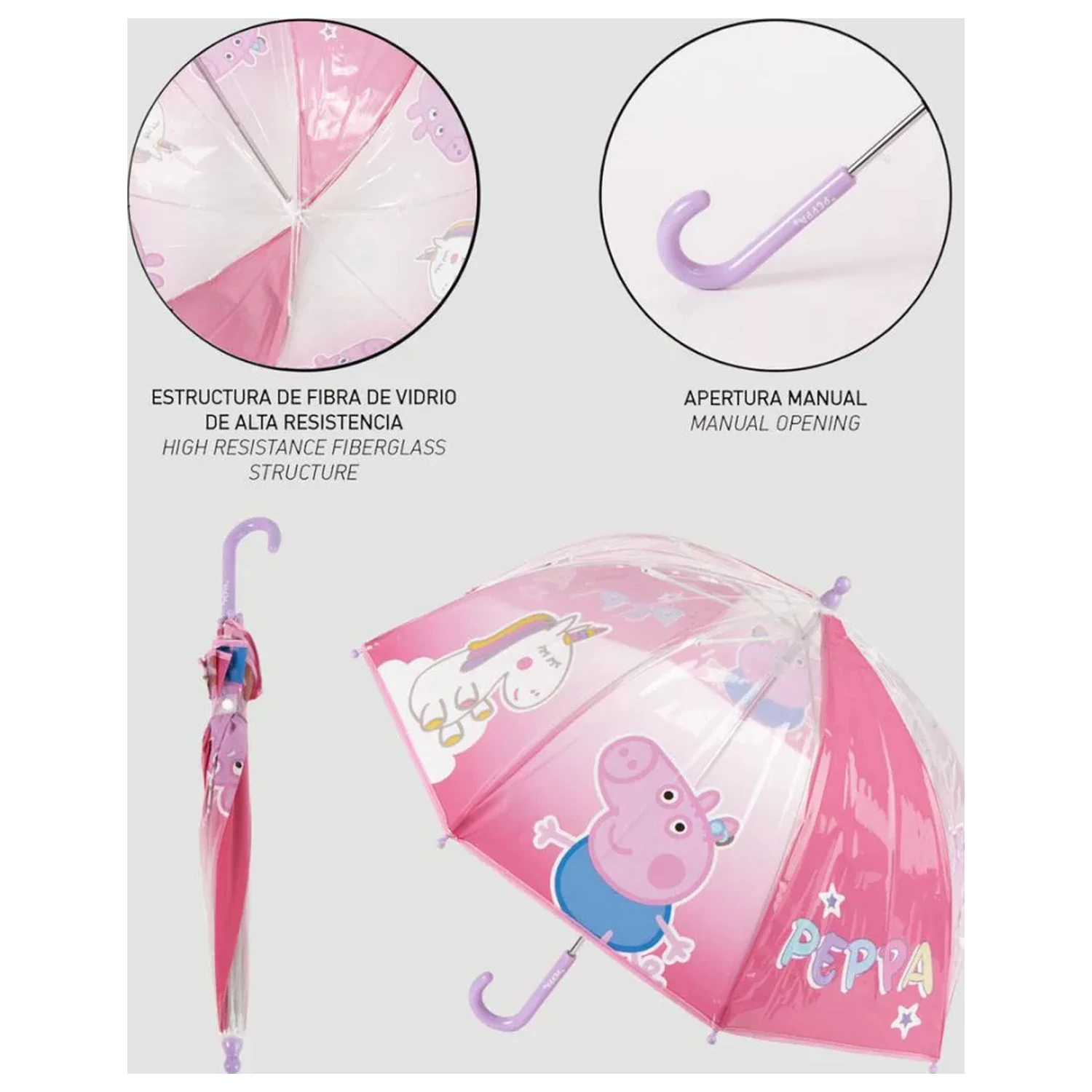 Peppa malac Unicorn gyerek átlátszó esernyő Ø71 cm termékfotó
