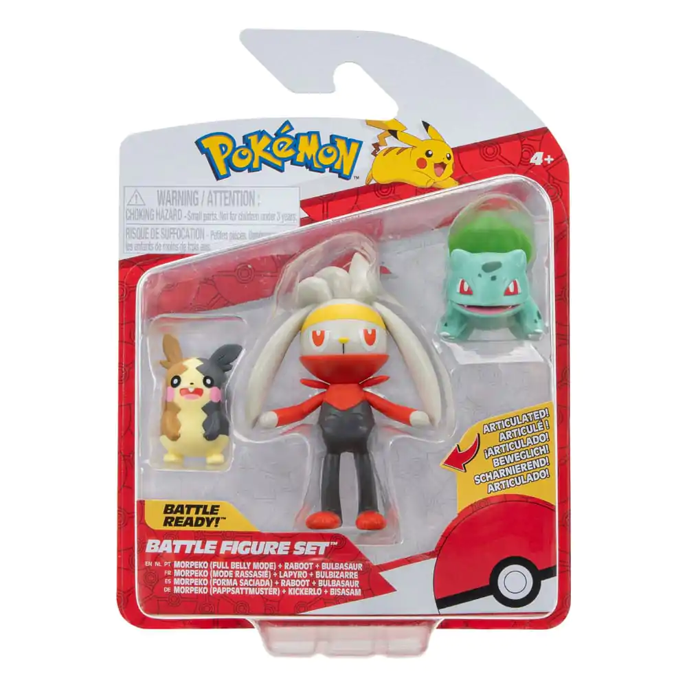 Pokémon Battle Figure Set 3-Pack Morpeko (Full-Belly Mode), Bulbasaur #1, Raboot 5 cm termékfotó