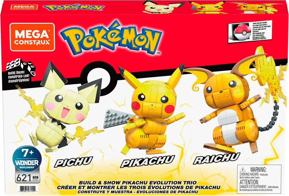 Pokémon Mega Construx Wonder Builders Pikachu Evolution Trio építőkészlet 13 cm termékfotó