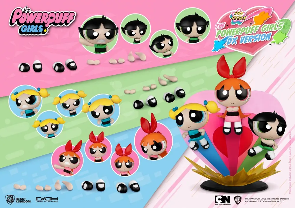 Powerpuff Girls Dynamic 8ction Heroes 1/9 Blossom, Bubbles &amp; Buttercup Deluxe akciófigura csomag 14 cm termékfotó