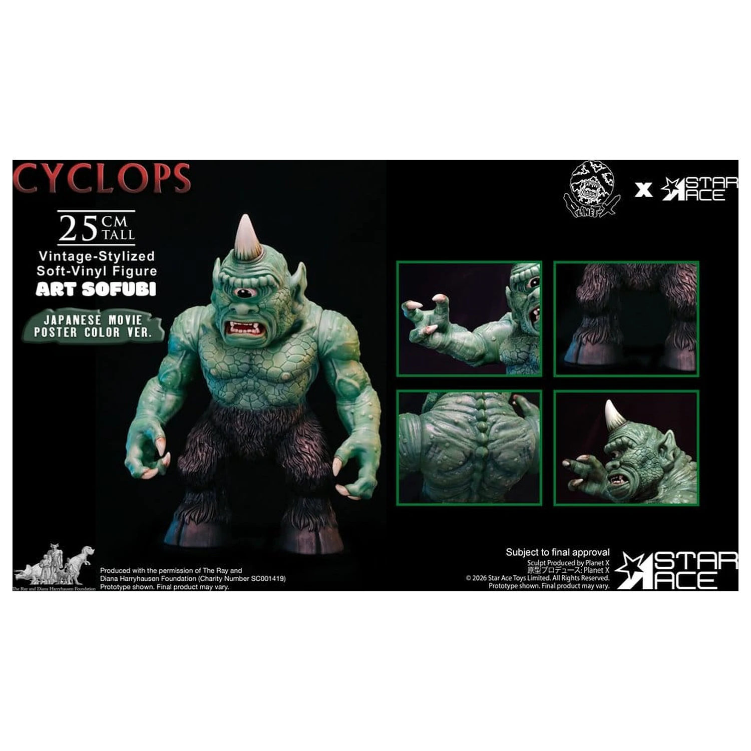 Ray Harryhausen (Art Sofubi) Soft-Vinyl figura Cyclops Vintage-Stylized Japanese Movie Poster Color Ver. 25 cm termékfotó