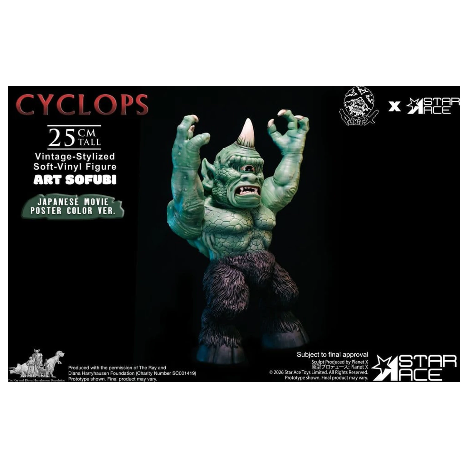 Ray Harryhausen (Art Sofubi) Soft-Vinyl figura Cyclops Vintage-Stylized Japanese Movie Poster Color Ver. 25 cm termékfotó