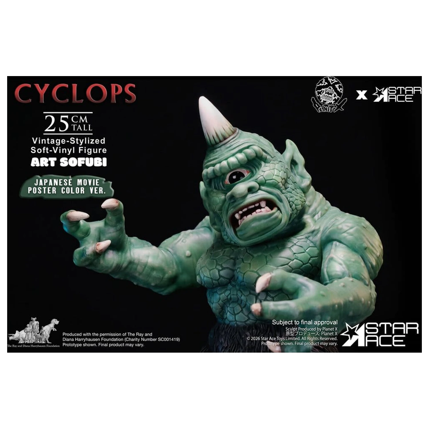 Ray Harryhausen (Art Sofubi) Soft-Vinyl figura Cyclops Vintage-Stylized Japanese Movie Poster Color Ver. 25 cm termékfotó