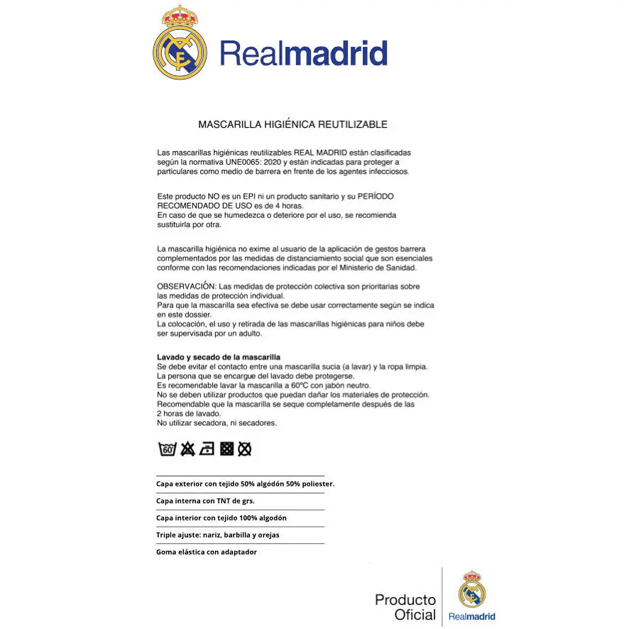 Real Madrid felnőtt többször használható maszk termékfotó