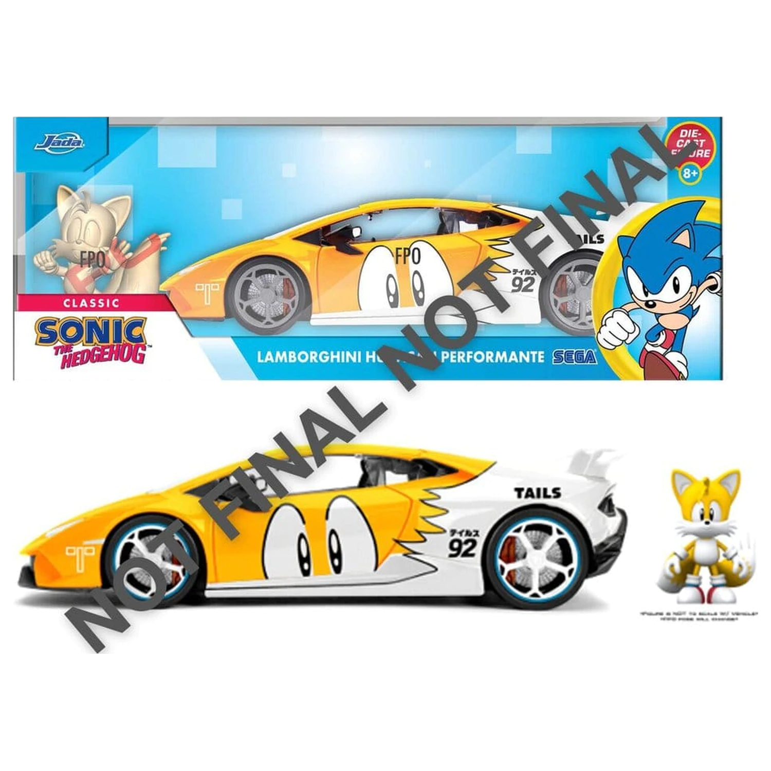 Sonic Diecast jármű 1:24 Tails Lamborghini Huracan 19 cm termékfotó