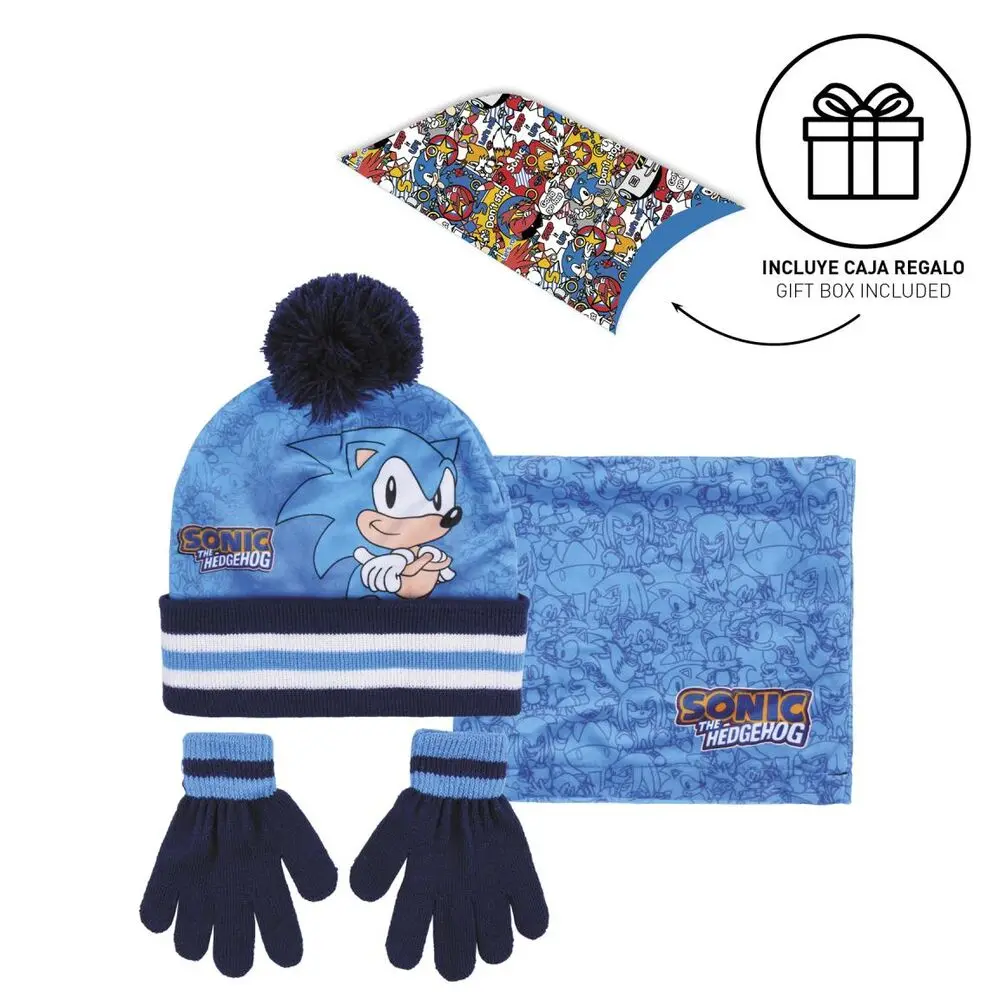 Sonic The Hedgehog gyerek téli csomag körsál sapka kesztyű termékfotó