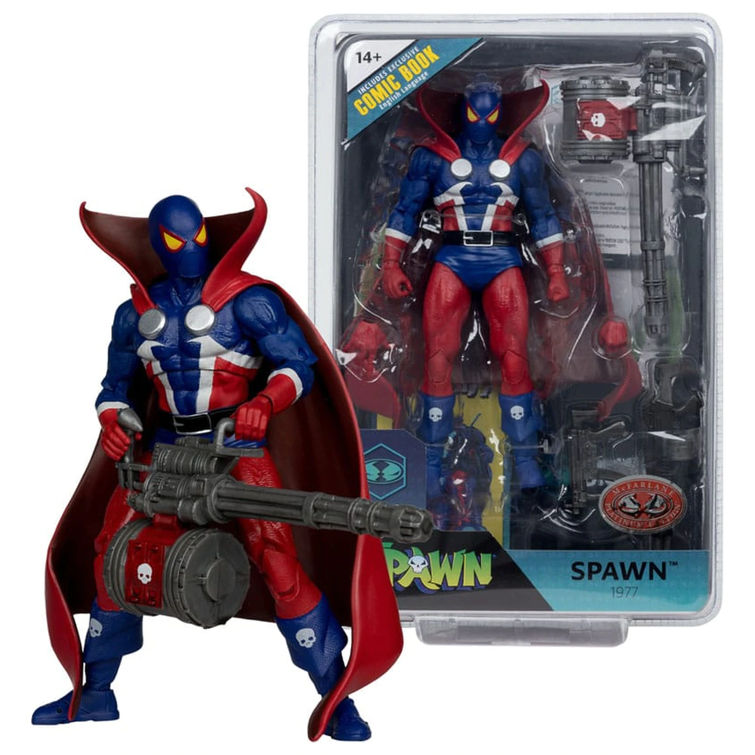 Spawn Page Punchers Spawn 1977 Red and Blue (Chase) Red Platinum Edition akciófigura 18 cm  termékfotó