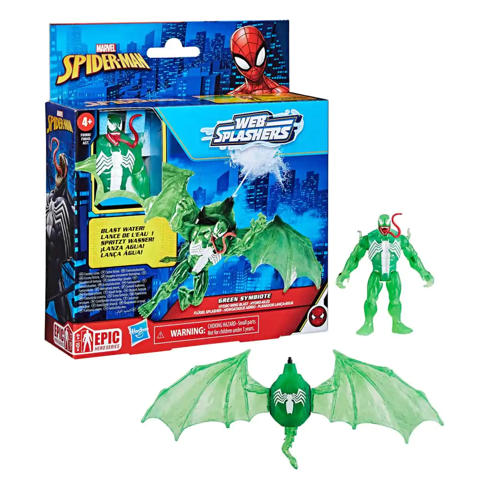 Spider-Man Epic Hero Series Web Splashers Green Symbiote Hydro Wing Blast akciófigura 10 cm termékfotó