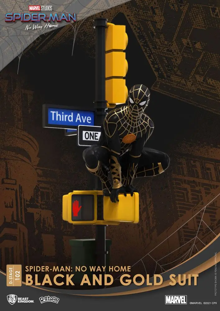 Spider-Man: No Way Home D-Stage Spider-Man Black and Gold Suit Closed Box Version PVC Dioráma szobor 25 cm termékfotó