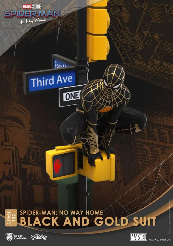 Spider-Man: No Way Home D-Stage Spider-Man Black and Gold Suit Closed Box Version PVC Dioráma szobor 25 cm termékfotó