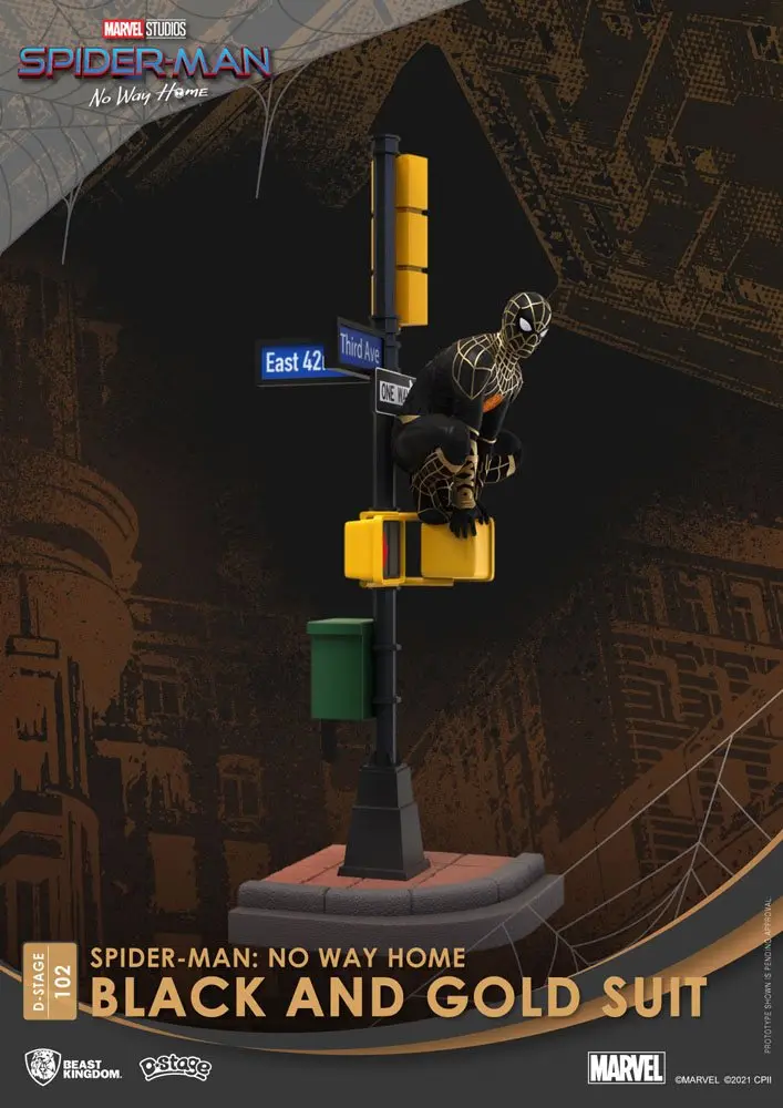 Spider-Man: No Way Home D-Stage Spider-Man Black and Gold Suit PVC Dioráma szobor 25 cm termékfotó