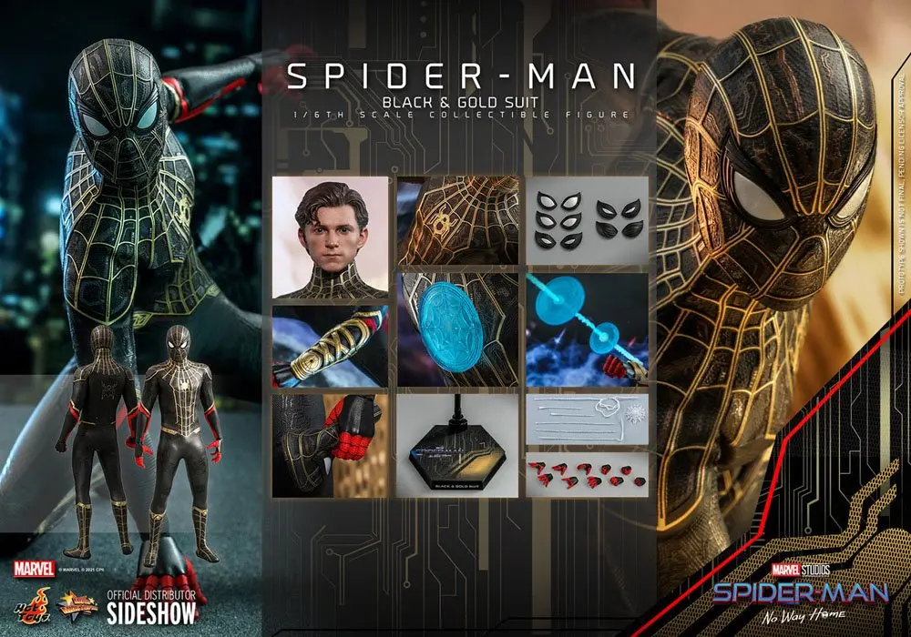 Spider-Man: No Way Home Movie Masterpiece 1/6 Spider-Man (Black & Gold Suit) akciófigura 30 cm termékfotó