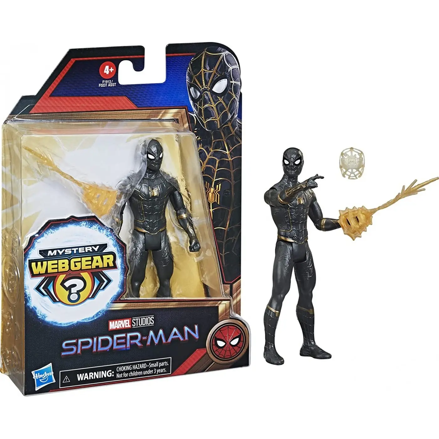 Spider-Man Pókember Black and Gold Suit Spider-Man Mystery Web Gear akciófigura 13cm termékfotó