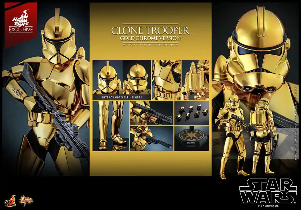 Star Wars 1/6 Clone Trooper (Gold Chrome Version) Exkluzív akciófigura 30 cm termékfotó