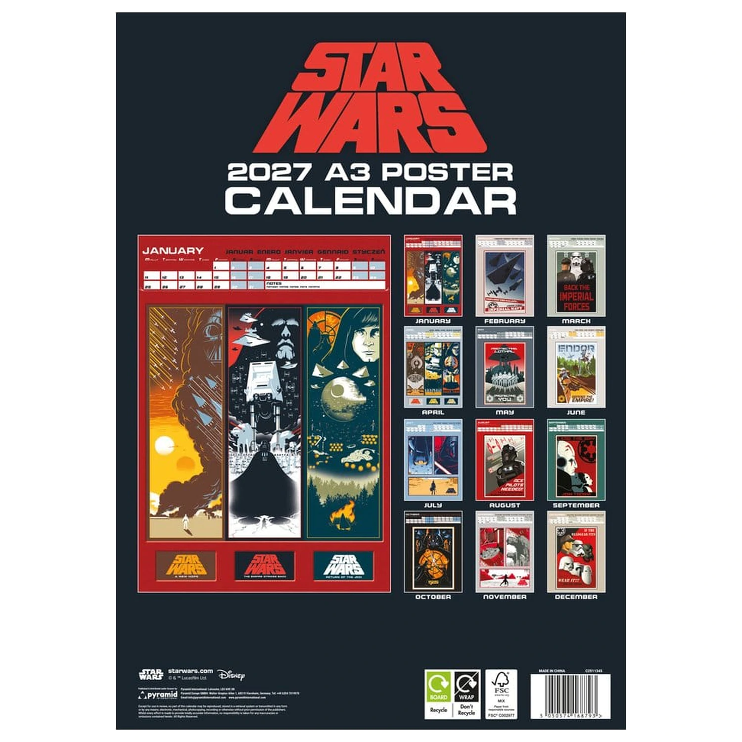 Star Wars A3 Poster naptár 2027 termékfotó