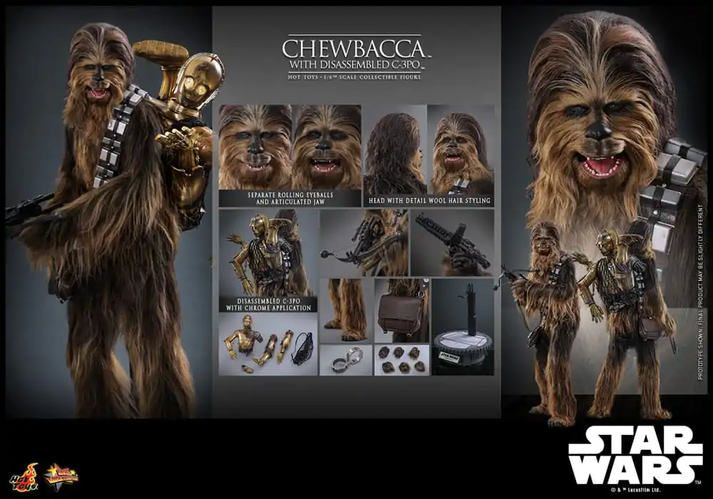 Star Wars Episode V Movie Masterpiece 1/6 Chewbacca with Disassembled C-3PO akciófigura 36 cm termékfotó