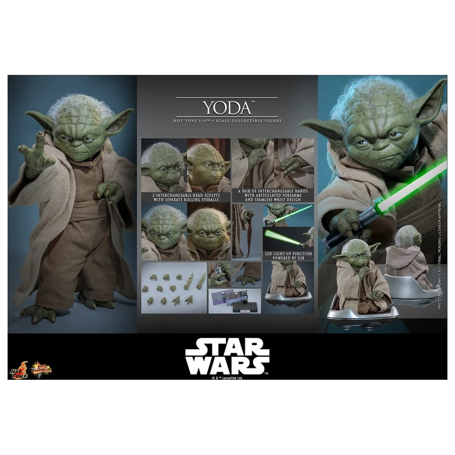 Star Wars: Revenge of the Sith Movie Masterpiece 1/6 Yoda akciófigura 14 cm termékfotó