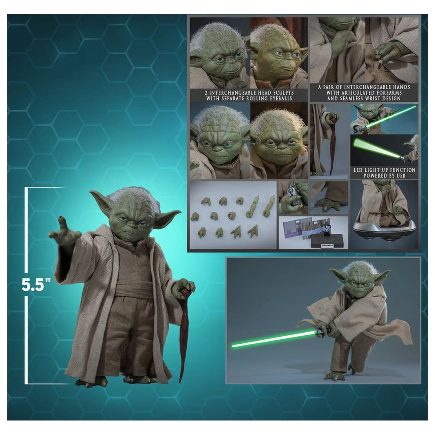 Star Wars: Revenge of the Sith Movie Masterpiece 1/6 Yoda akciófigura 14 cm termékfotó