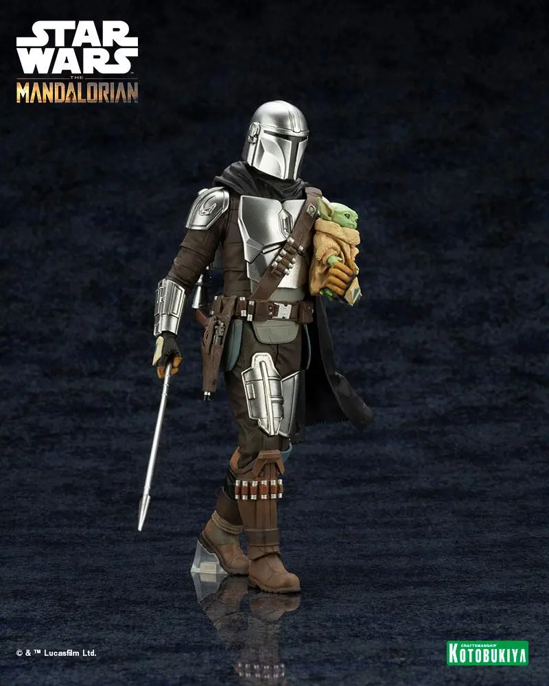 Star Wars The Mandalorian ARTFX 1/10 Mandalorian &amp; Grogu with Beskar Staff szobor figura 18 cm termékfotó