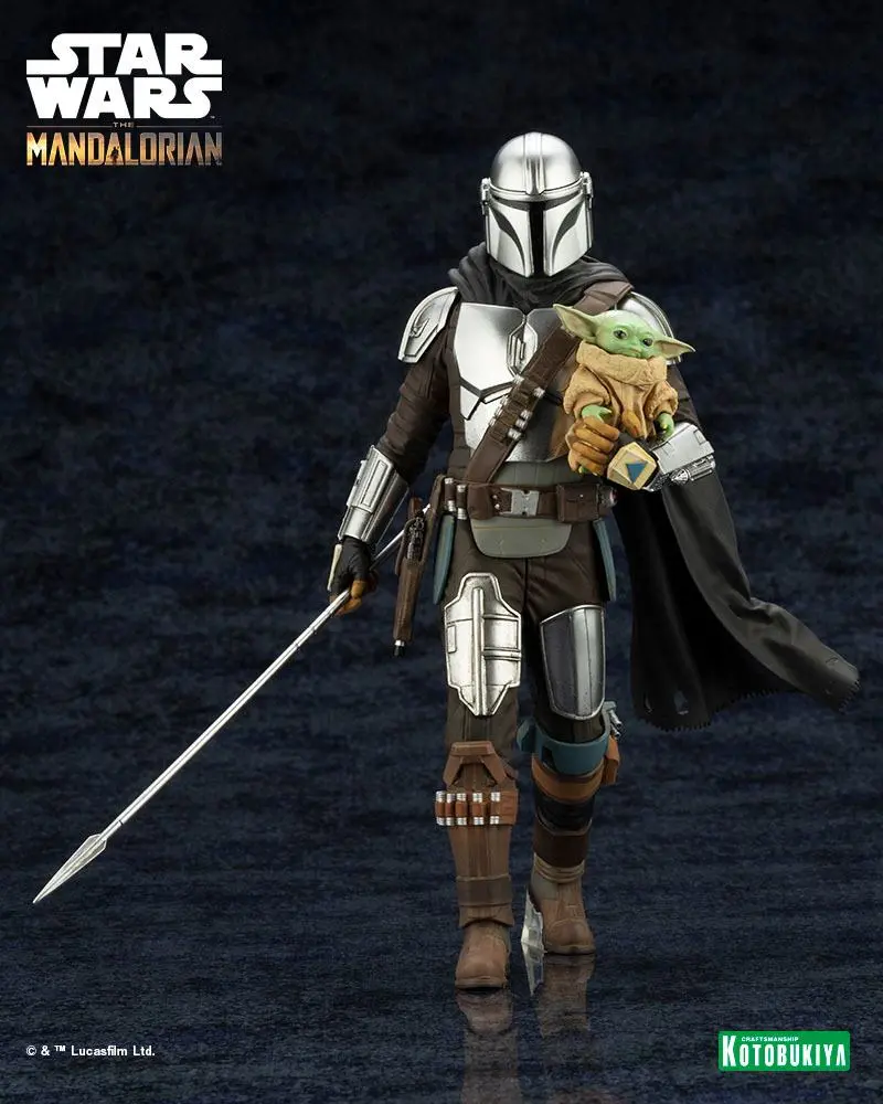 Star Wars The Mandalorian ARTFX 1/10 Mandalorian &amp; Grogu with Beskar Staff szobor figura 18 cm termékfotó