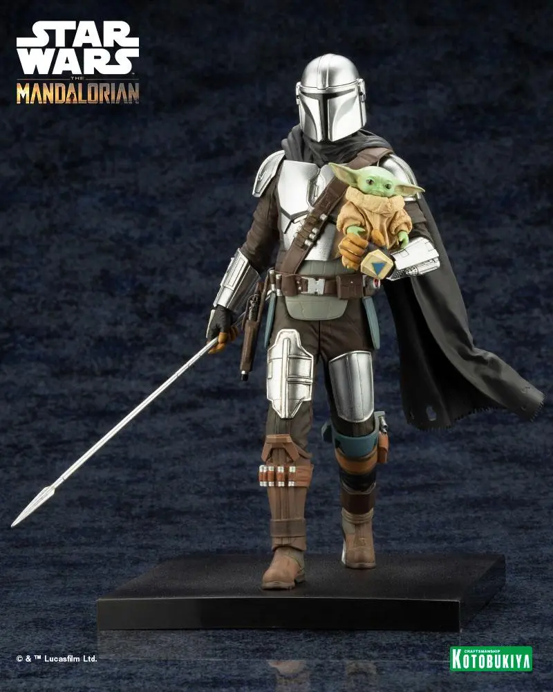 Star Wars The Mandalorian ARTFX 1/10 Mandalorian &amp; Grogu with Beskar Staff szobor figura 18 cm termékfotó
