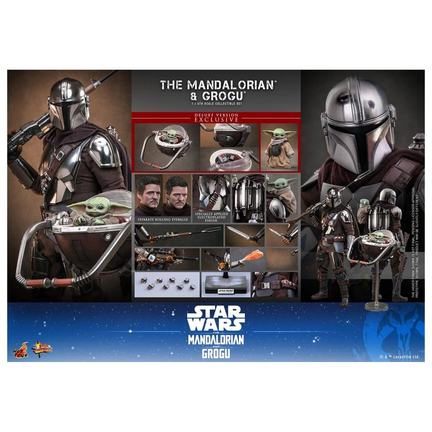 Star Wars: The Mandalorian & Grogu Movie Masterpiece 1/6 The Mandalorian and Grogu (Deluxe Version) akciófigura 31 cm termékfotó