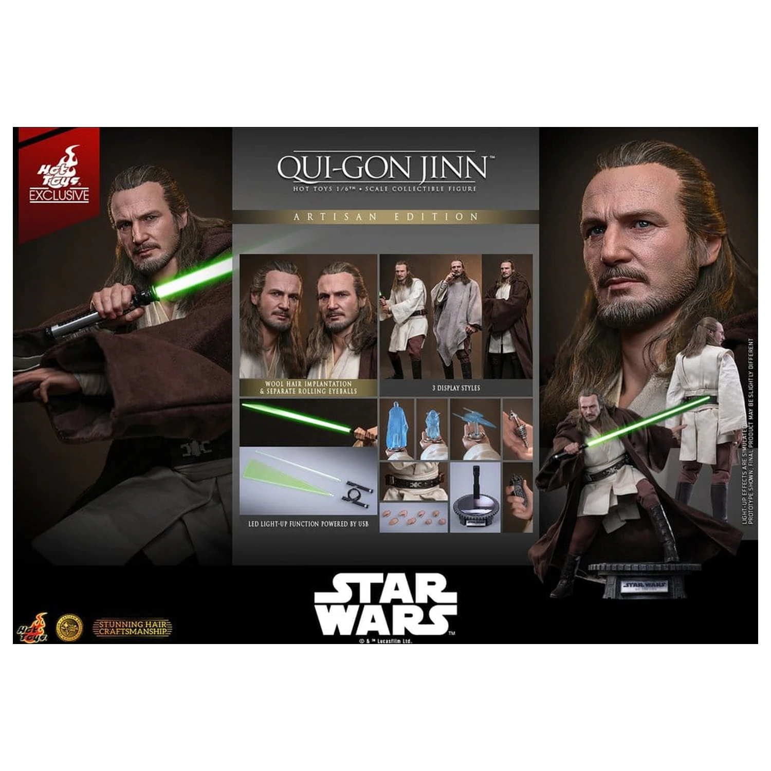 Star Wars: The Phantom Menace Movie Masterpiece 1/6 Qui-Gon Jinn (Artisan Edition) akciófigura 32 cm termékfotó