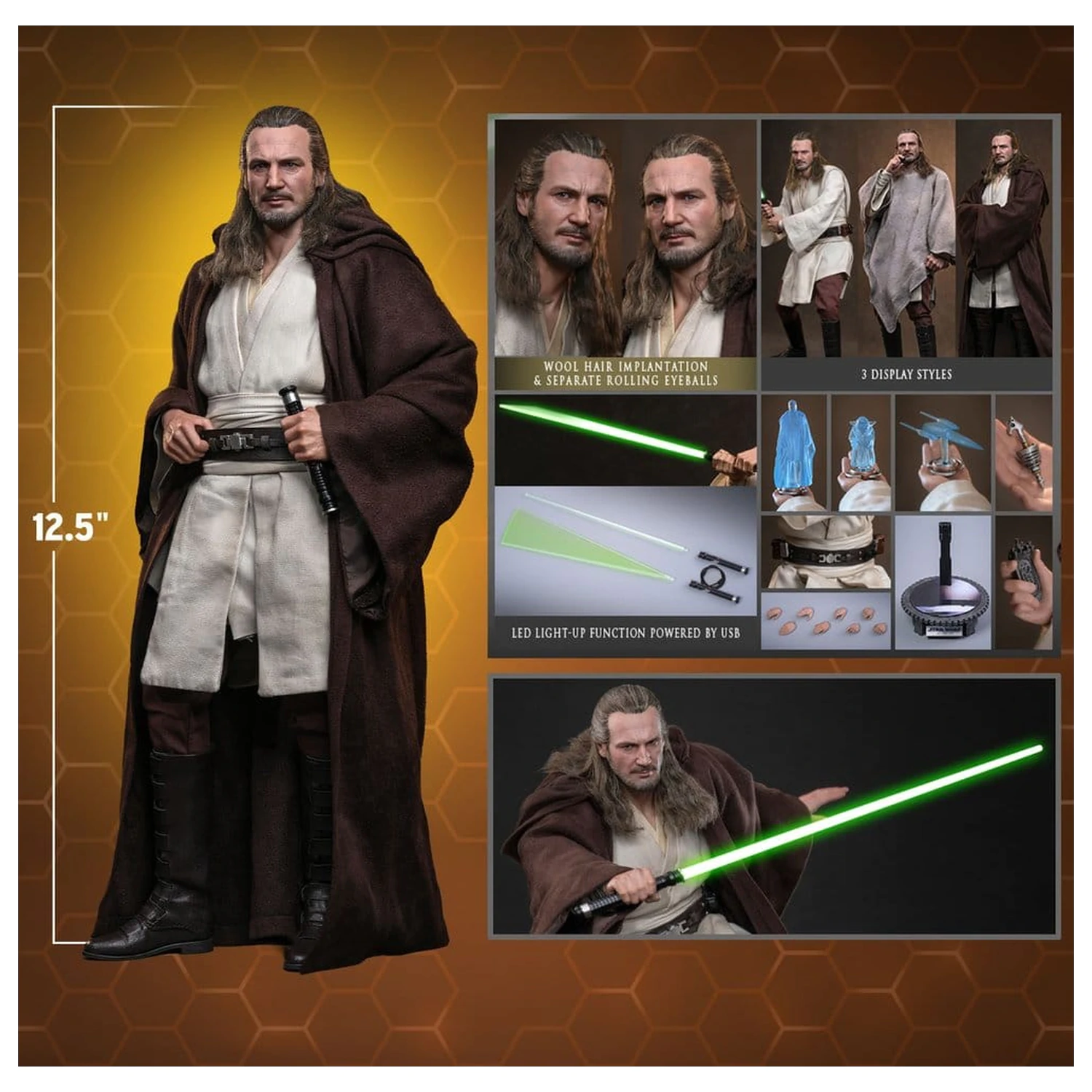 Star Wars: The Phantom Menace Movie Masterpiece 1/6 Qui-Gon Jinn (Artisan Edition) akciófigura 32 cm termékfotó