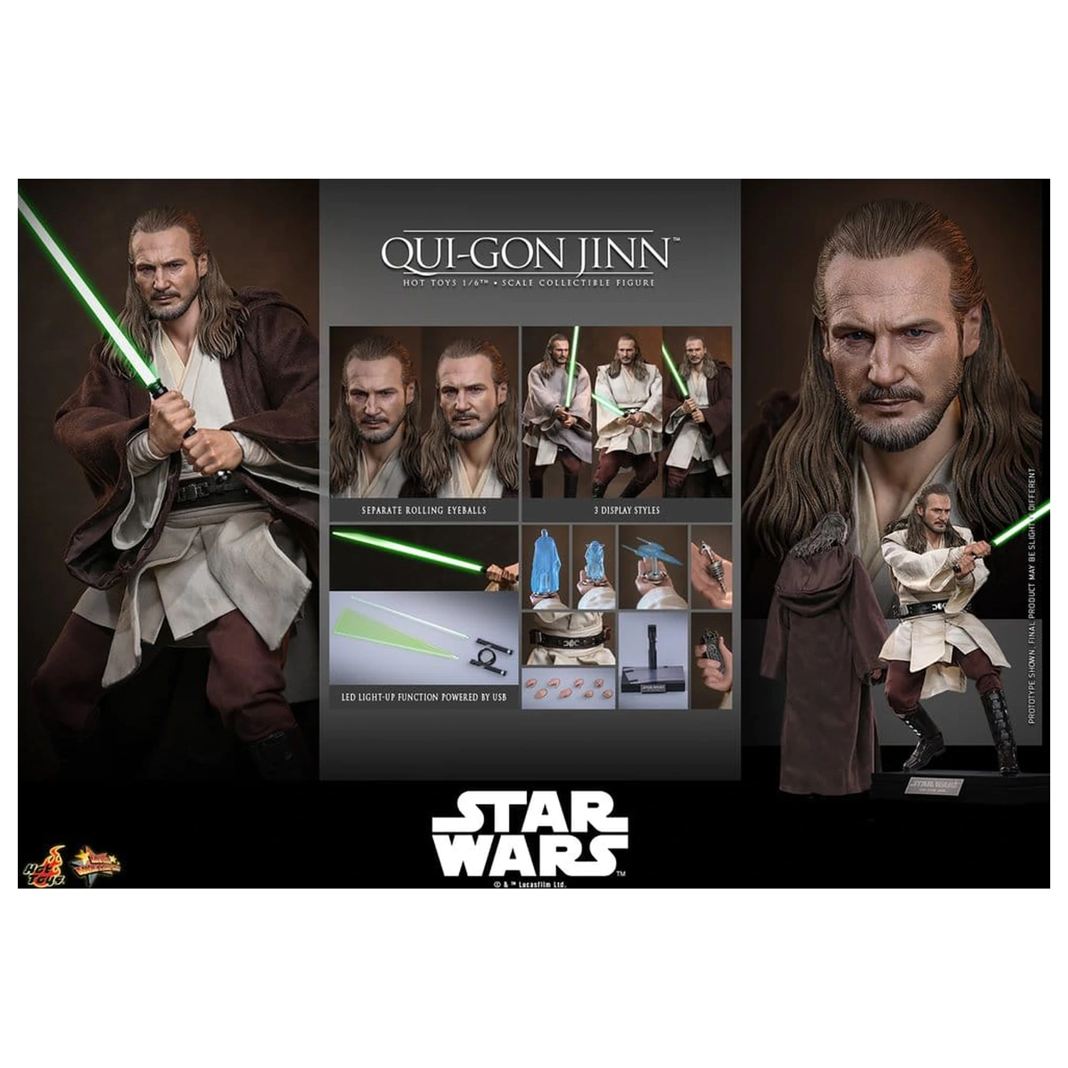 Star Wars: The Phantom Menace Movie Masterpiece 1/6 Qui-Gon Jinn (Artisan Edition) akciófigura 32 cm termékfotó
