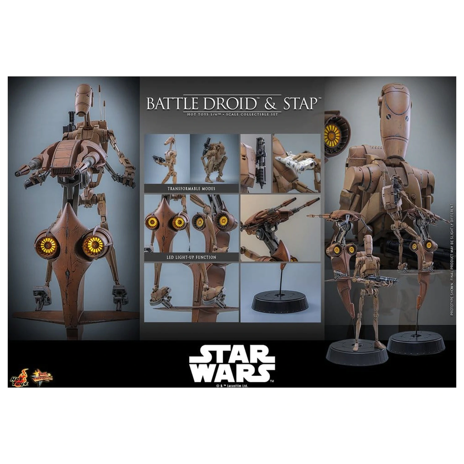 Star Wars: The Phantom Menace Movie Masterpiece akciófigura csomag 1/6 Battle Droid & STAP 32 cm termékfotó