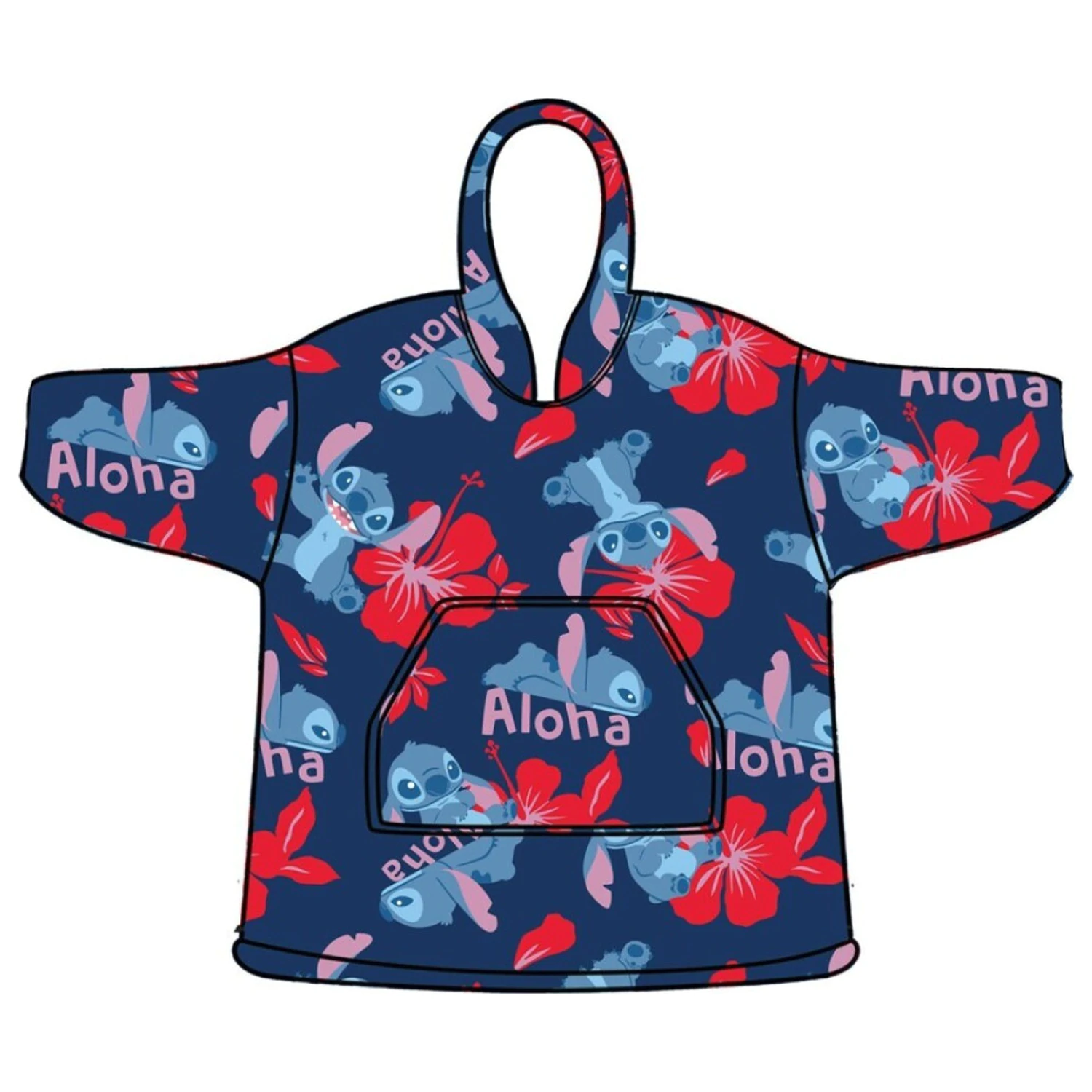 Stitch Aloha felnőtt belebújós plüss polár takaró, poncsó termékfotó