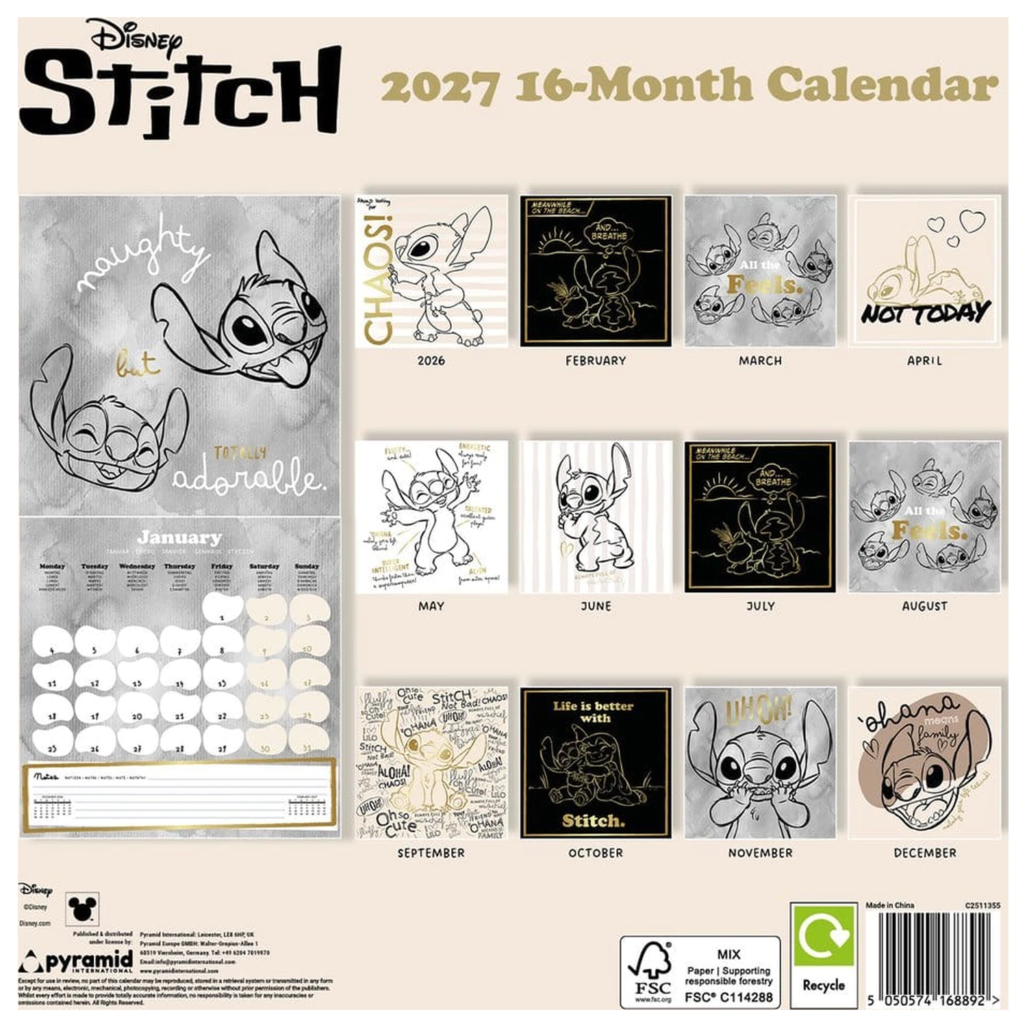 Stitch Life is Better with Stitch 2027 naptár 30 x 30 cm termékfotó