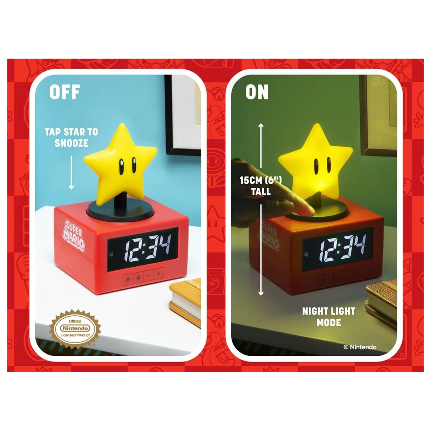 Super Mario Icon ébresztőóra Super Star 15 cm termékfotó