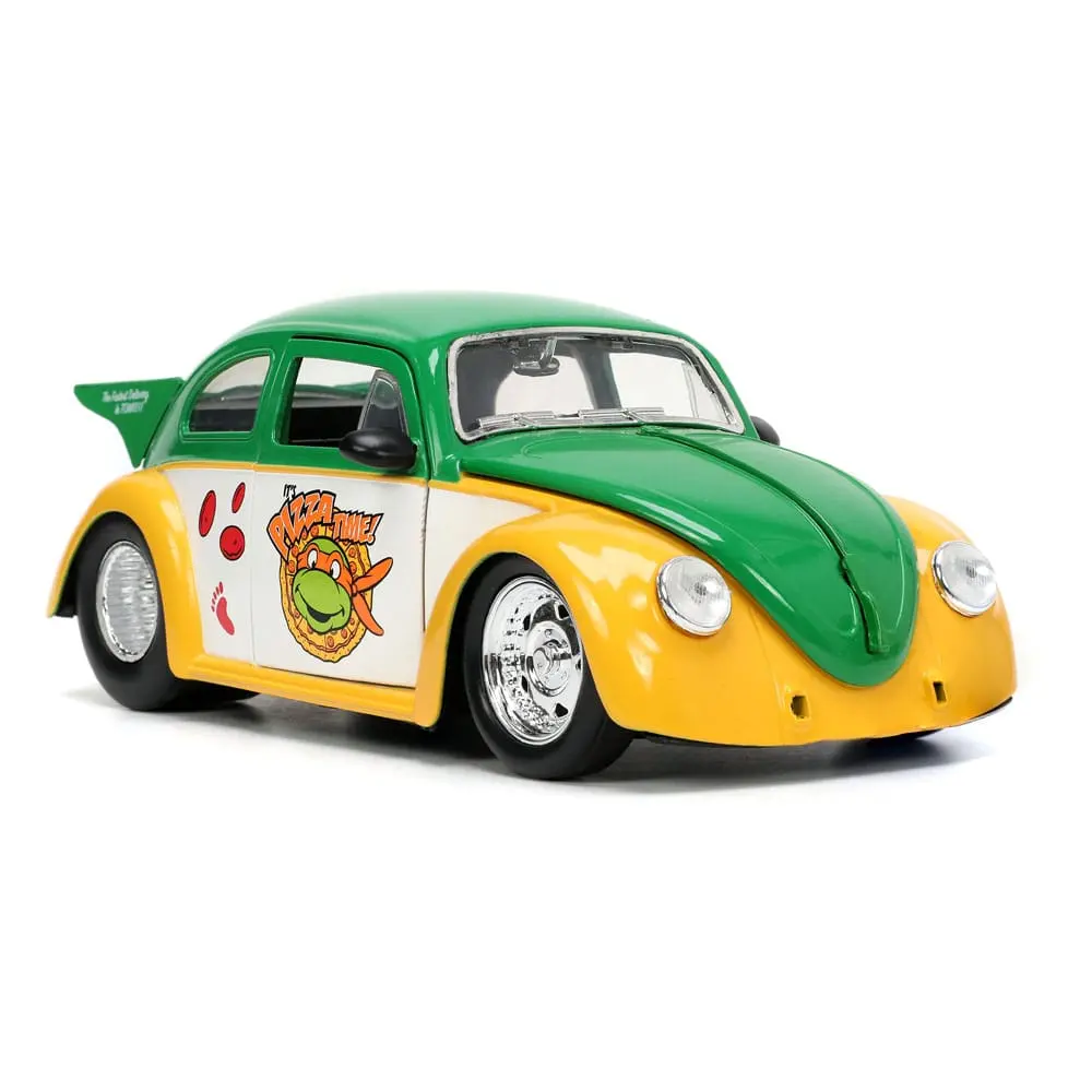 Teenage Mutant Ninja Turtles Hollywood Rides Diecast Model 1/24 VW Drag Beetle ésMichelangelo figura termékfotó