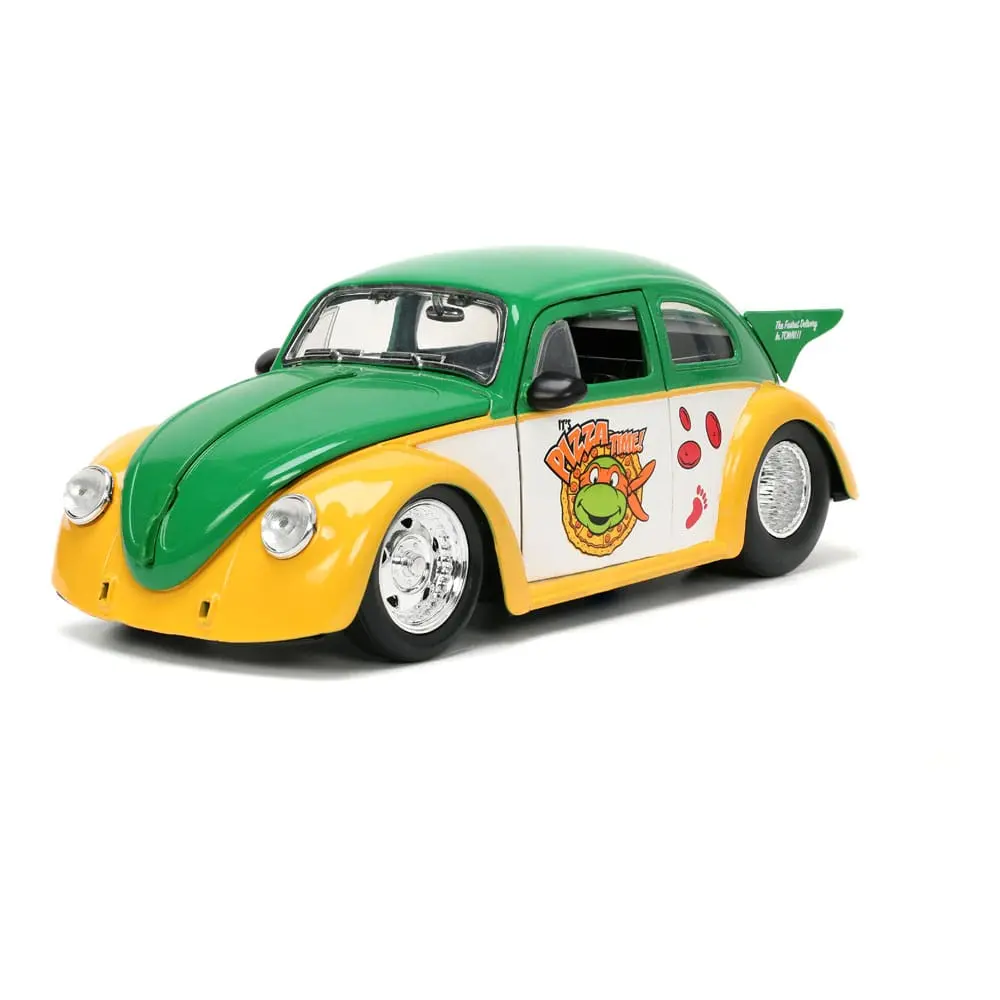 Teenage Mutant Ninja Turtles Hollywood Rides Diecast Model 1/24 VW Drag Beetle ésMichelangelo figura termékfotó