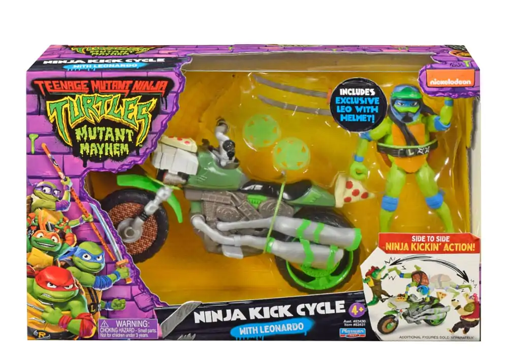 Teenage Mutant Ninja Turtles: Mutant Mayhem Drive N Kick Leonardo &amp; Motorcycle akciófigura 11 cm termékfotó