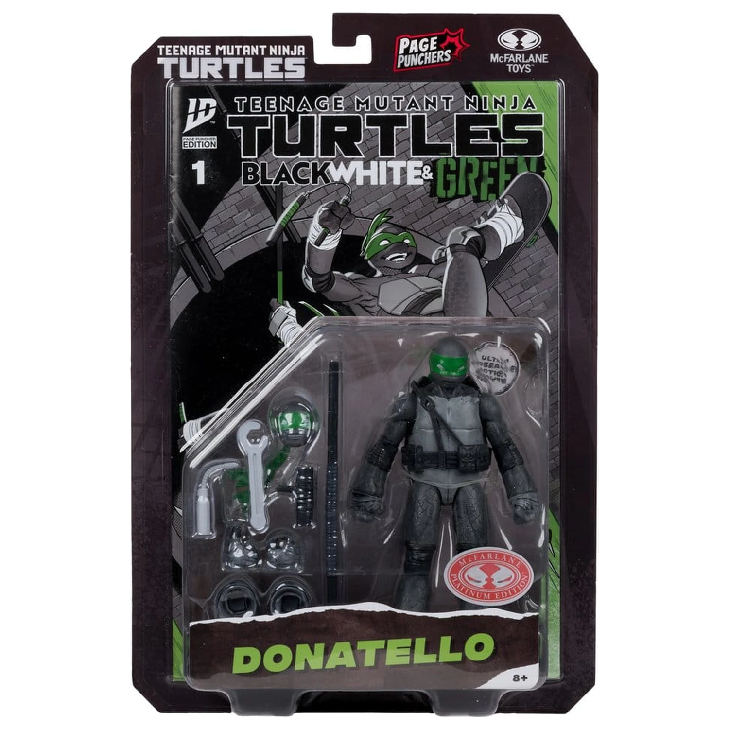 Teenage Mutant Ninja Turtles Page Punchers Donatello (Black White & Green ) (Red Platinum Edition) akciófigura 13 cm termékfotó