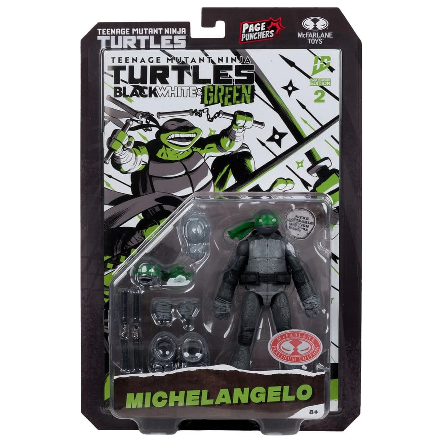 Teenage Mutant Ninja Turtles Page Punchers Michelangelo (Black White & Green) (Red Platinum Edition) akciófigura 13 cm termékfotó