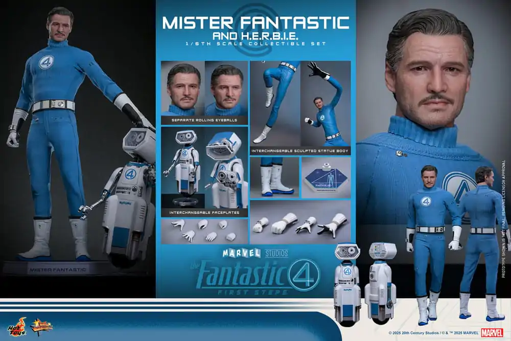 The Fantastic Four: First Steps Movie Masterpiece 1/6 Mister Fantastic & H.E.R.B.I.E. akciófigura csomag 30 cm termékfotó