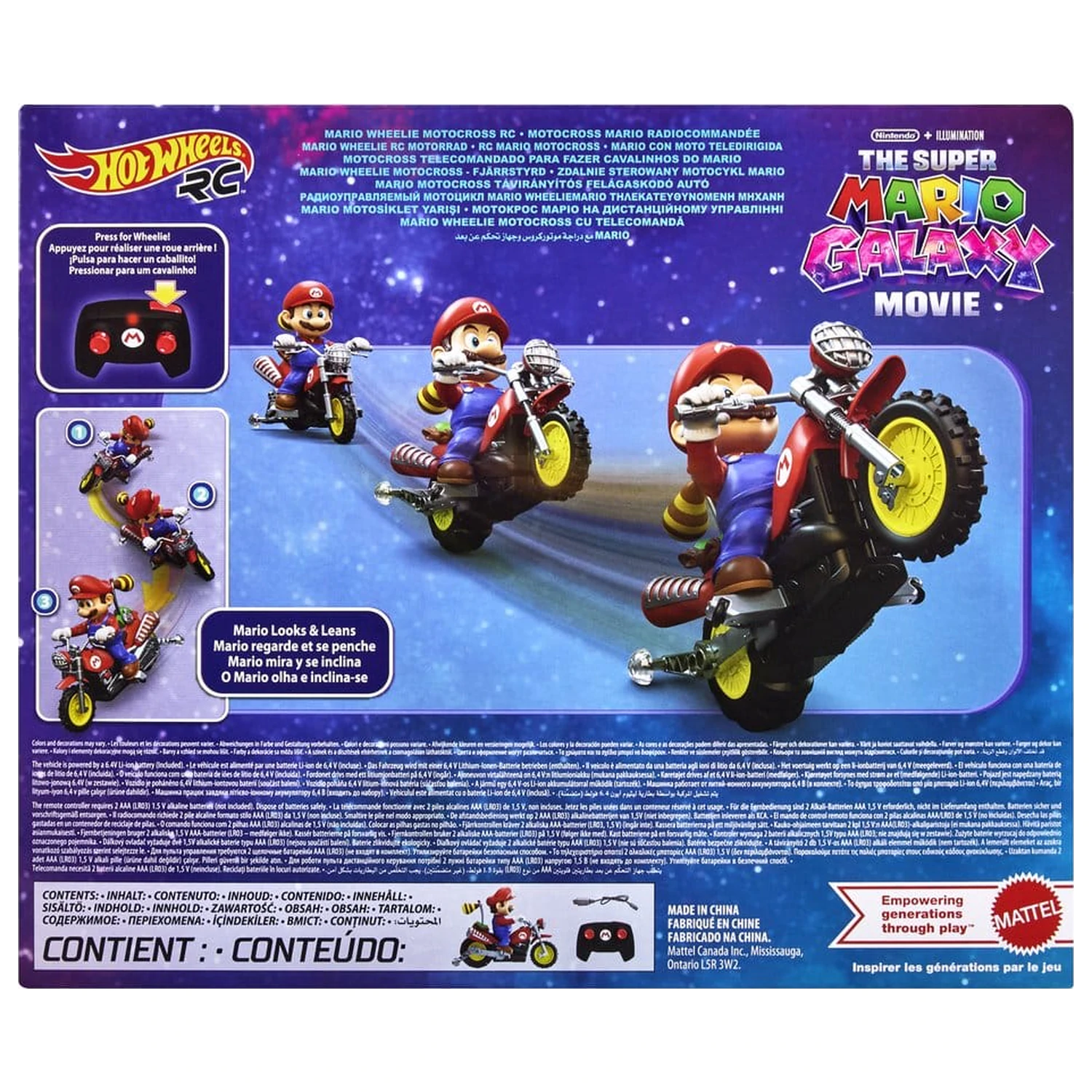 The Super Mario Galaxy Movie Hot Wheels Mario Wheelie Motocross távirányítós jármű termékfotó