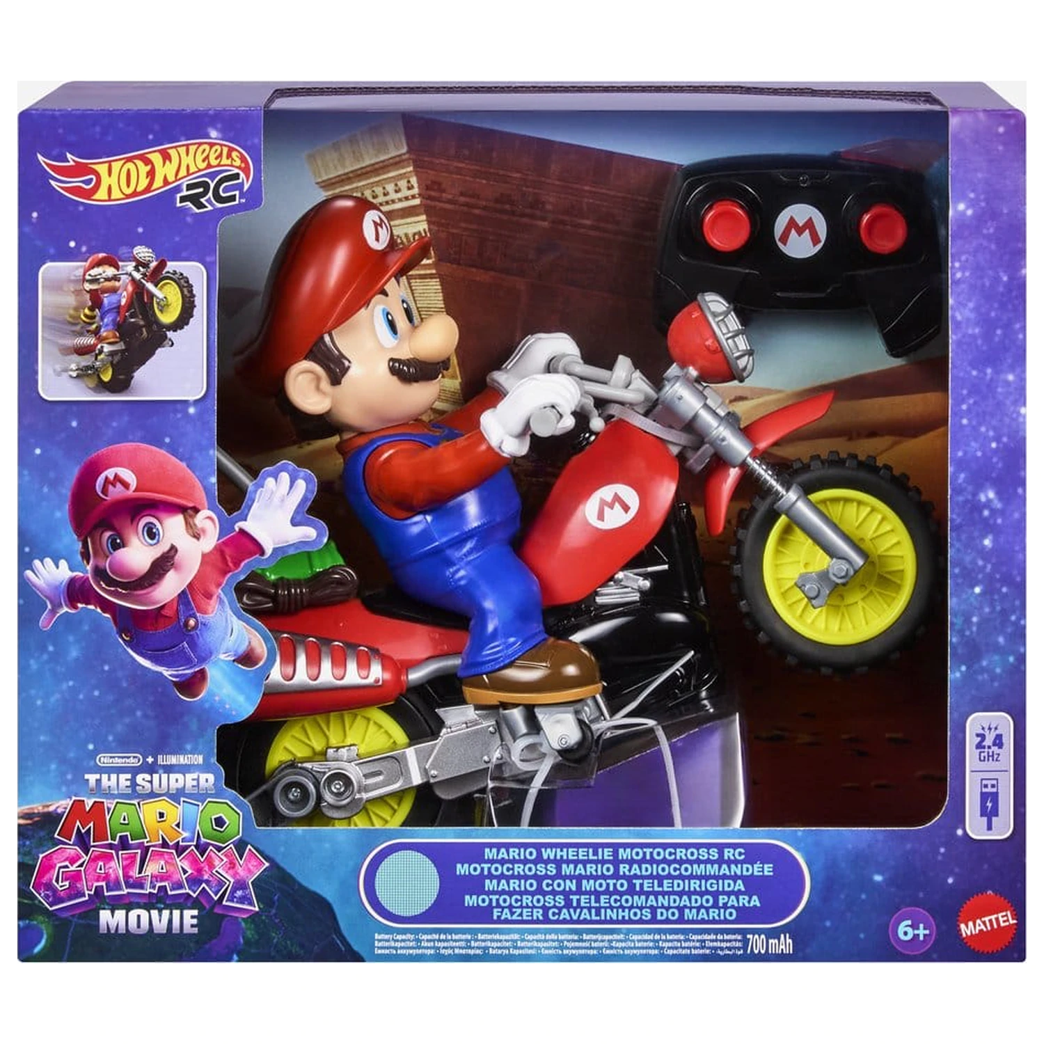The Super Mario Galaxy Movie Hot Wheels Mario Wheelie Motocross távirányítós jármű termékfotó