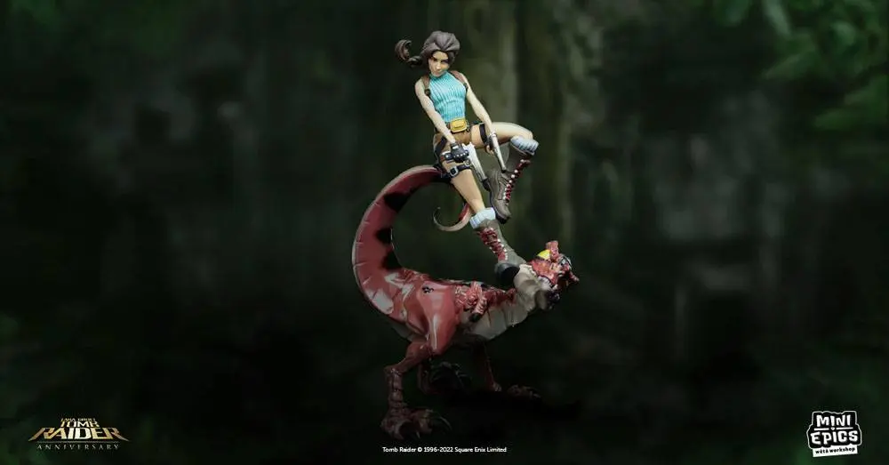 Tomb Raider Mini Epics Vinyl figura Lara Croft & Raptor 24 cm termékfotó