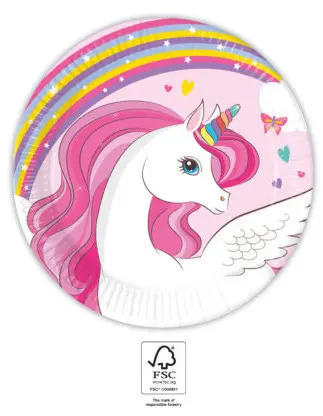 Unicorn Rainbow Colors, Unikornis papírtányér 8 db-os 20 cm FSC termékfotó