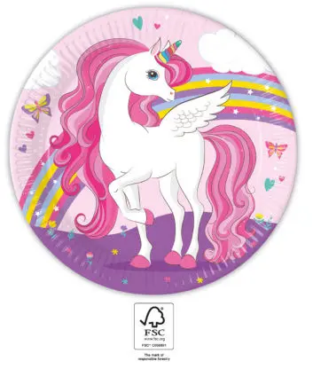 Unicorn Rainbow Colors, Unikornis papírtányér 8 db-os 23 cm FSC termékfotó