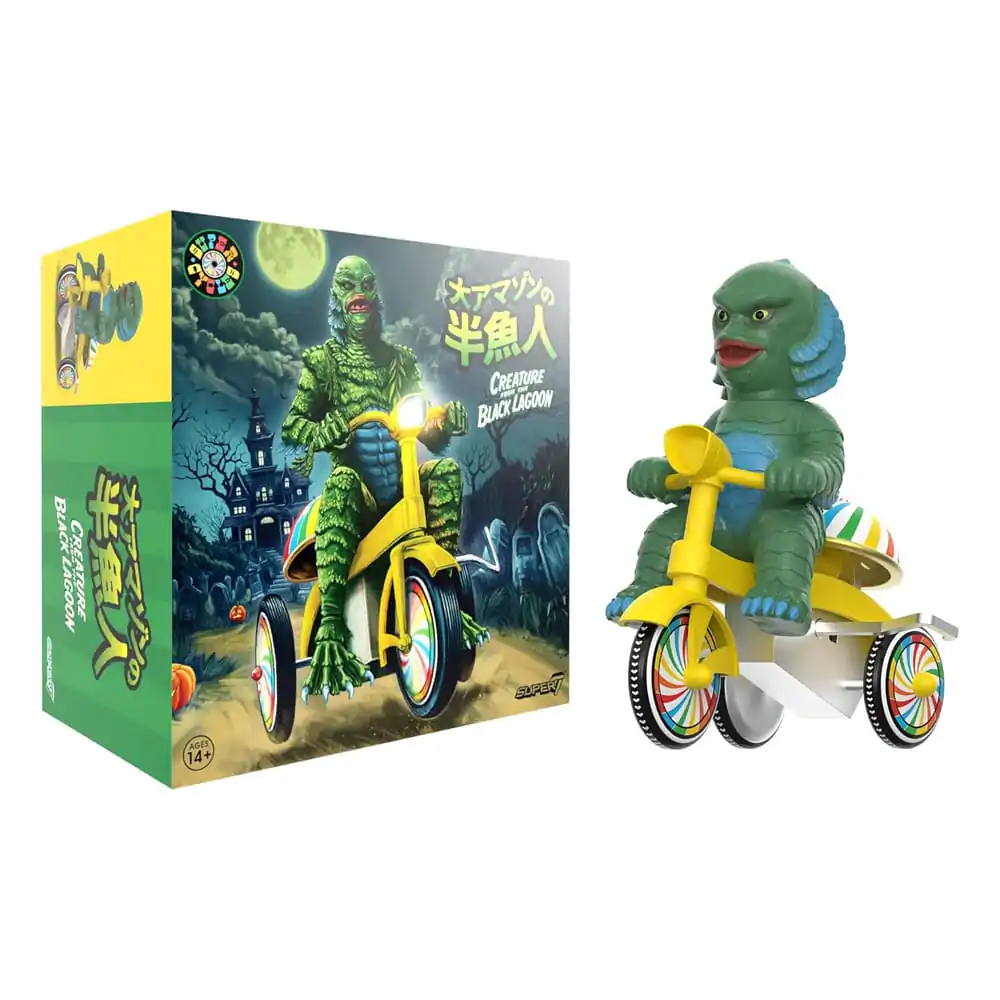 Universal Monsters Super Cycles Creature from the Black Lagoon (Dark Green with Yellow Trike) akciófigura 13 cm termékfotó