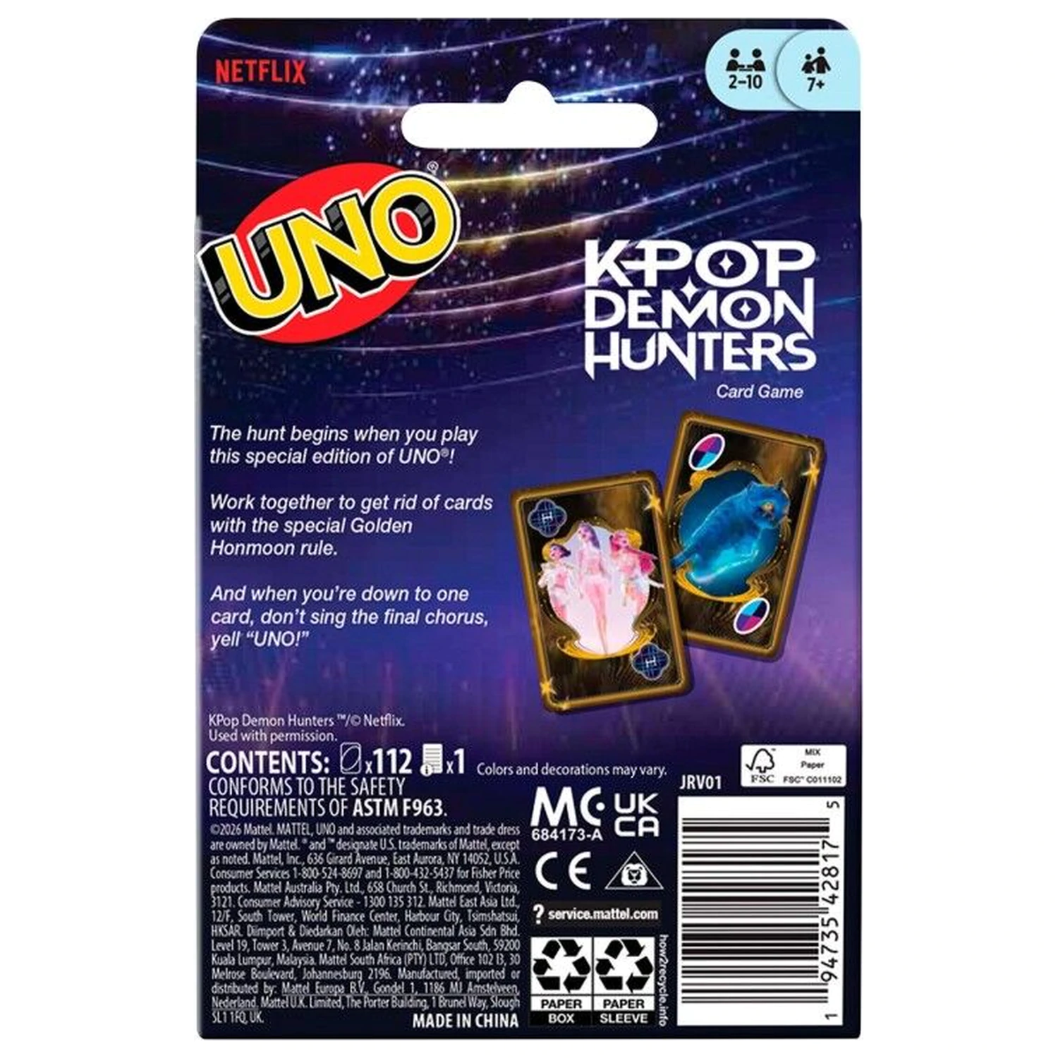 UNO K-Pop Demon Hunters kártyajáték termékfotó