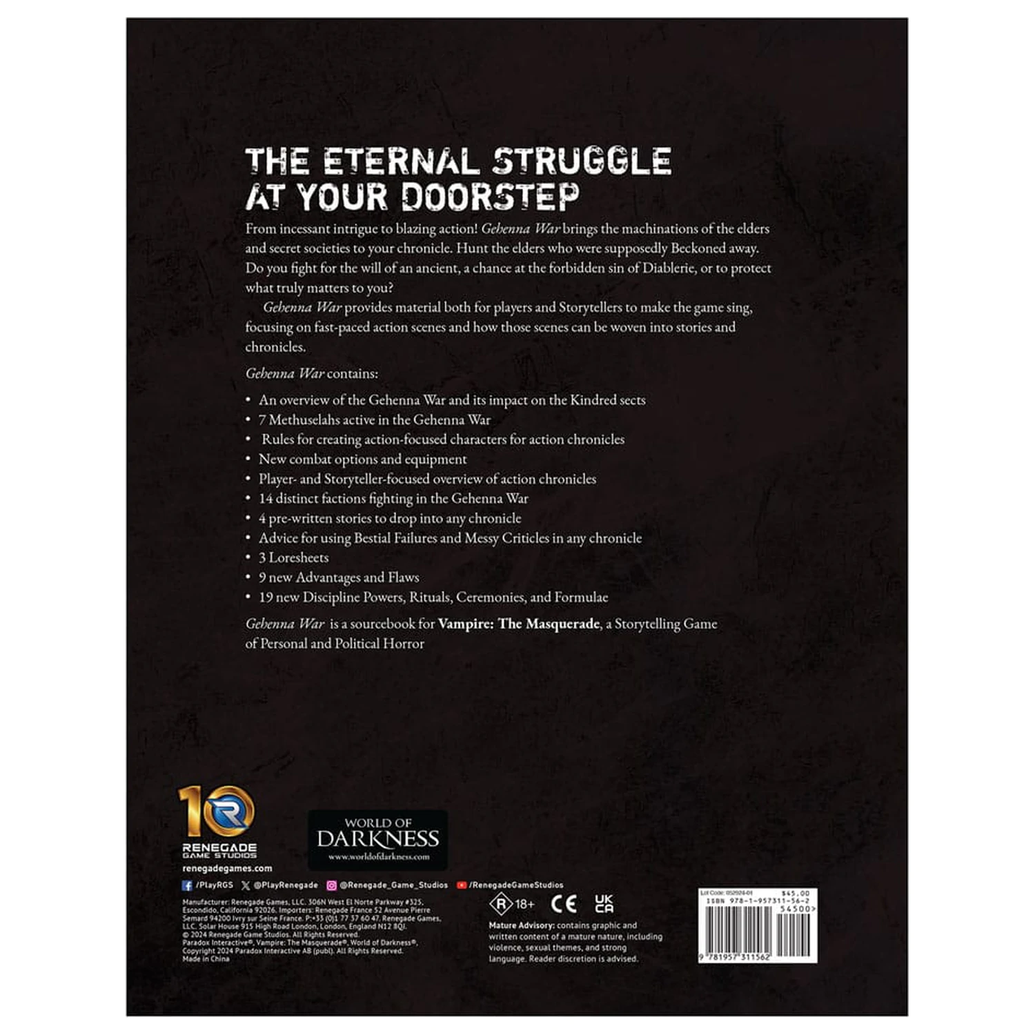 Vampire: The Masquerade 5th Edition RPG book Gehenna War Sourcebook angol nyelvű termékfotó