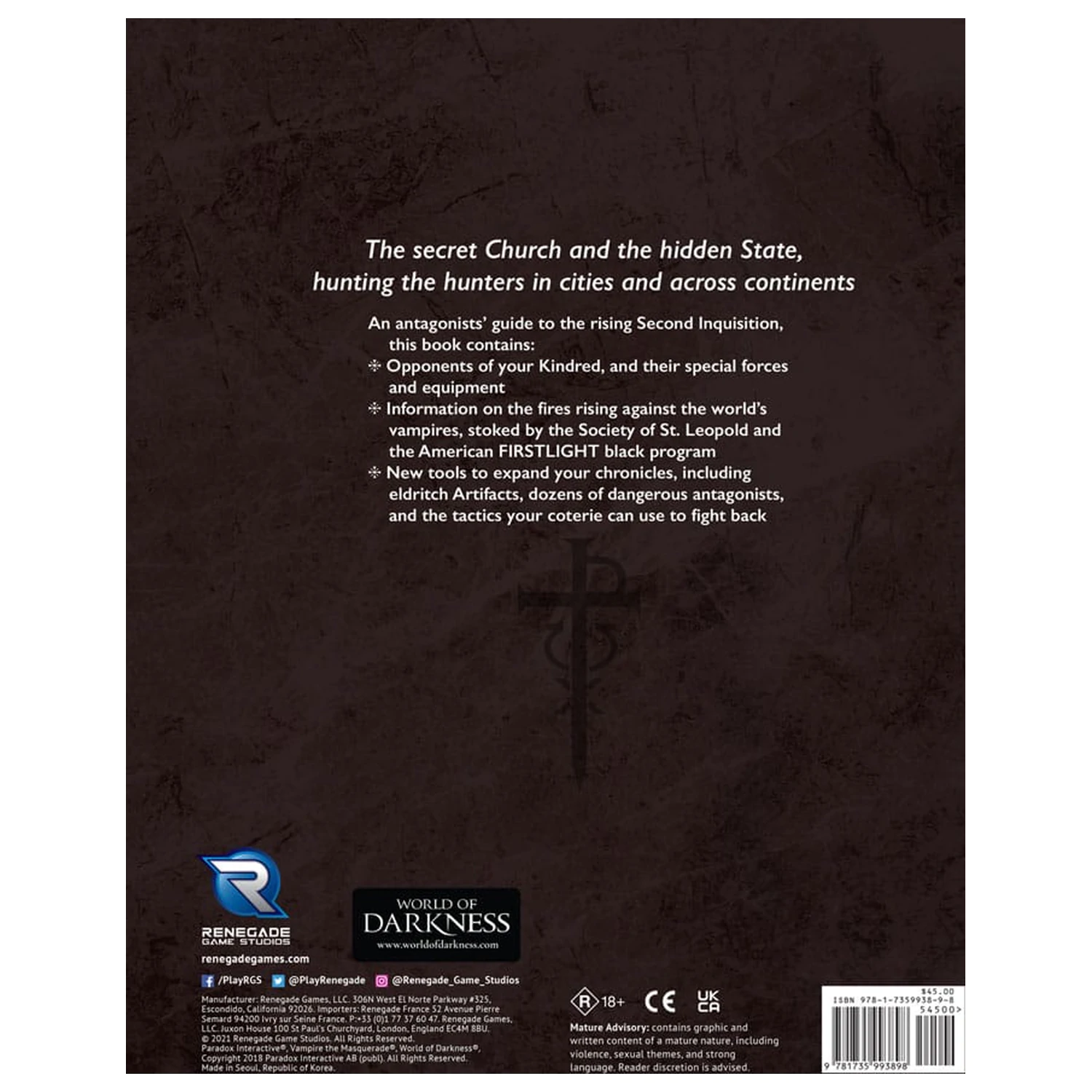 Vampire: The Masquerade 5th Edition RPG book Second Inquisition angol nyelvű termékfotó