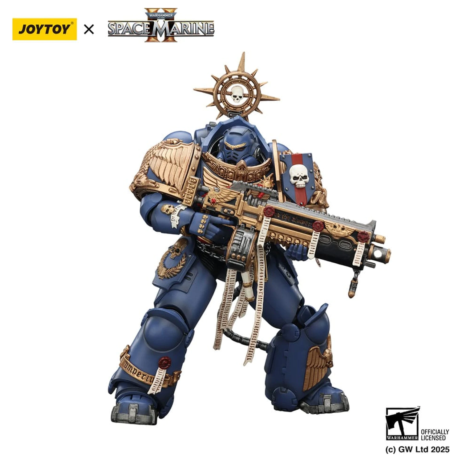 Warhammer 40,000: Space Marine 2 Ultramarines Heavy Relic Primus Armor with Heavy Relic Bolt Rifle akciófigura 13 cm termékfotó