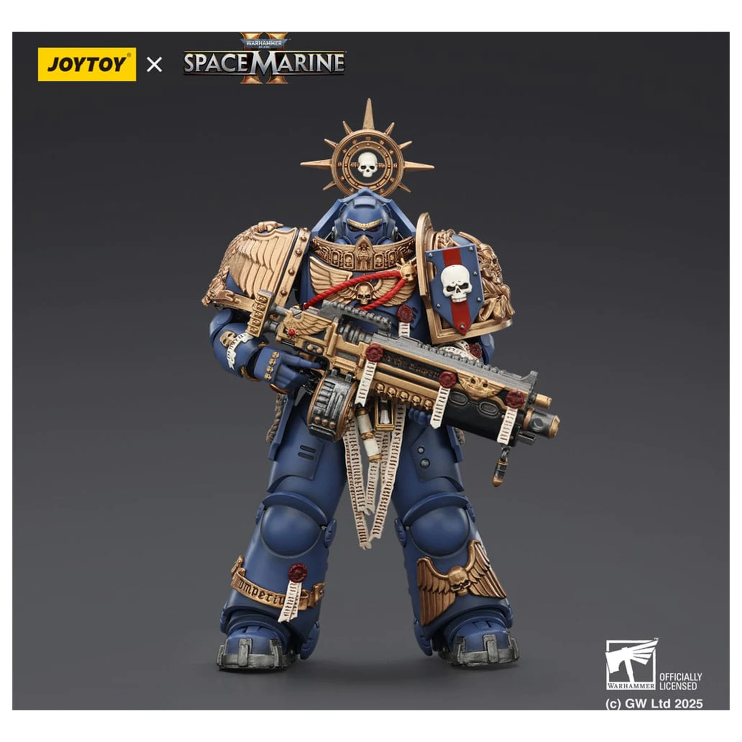 Warhammer 40,000: Space Marine 2 Ultramarines Heavy Relic Primus Armor with Heavy Relic Bolt Rifle akciófigura 13 cm termékfotó